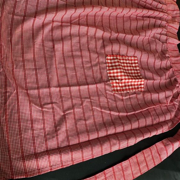 Handmade Red Gingham Apron with Pocket, Retro, Vintage Kitchen Wear OF-11 - Picture 3 of 11